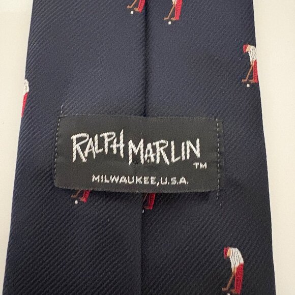 Ralph Marlin Vintage Tie Navy Golfer Putting Polyester Mens Necktie USA Office - Picture 4 of 7